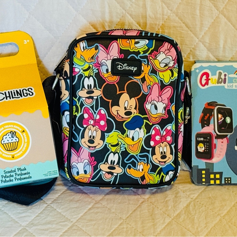 Disney Cross Body, Munchling Surprise Box, and Hot Pink Kids Smart Watch bundle!